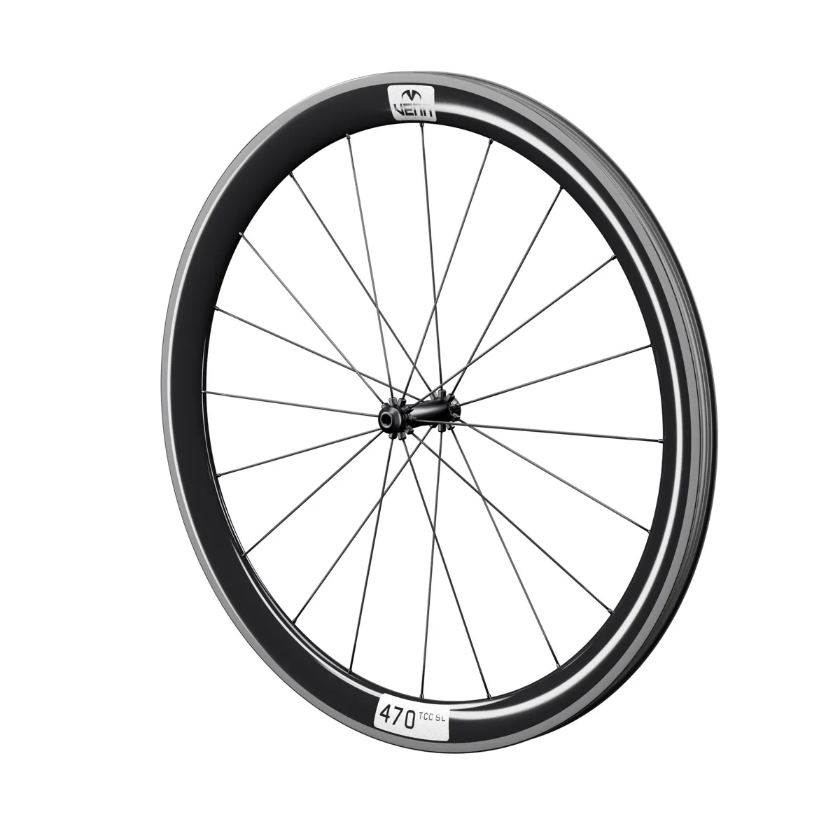 Venn 470 TCC SL carbon front wheel, gloss, rim brake (render; Venn RBH-01 hub illustrative)