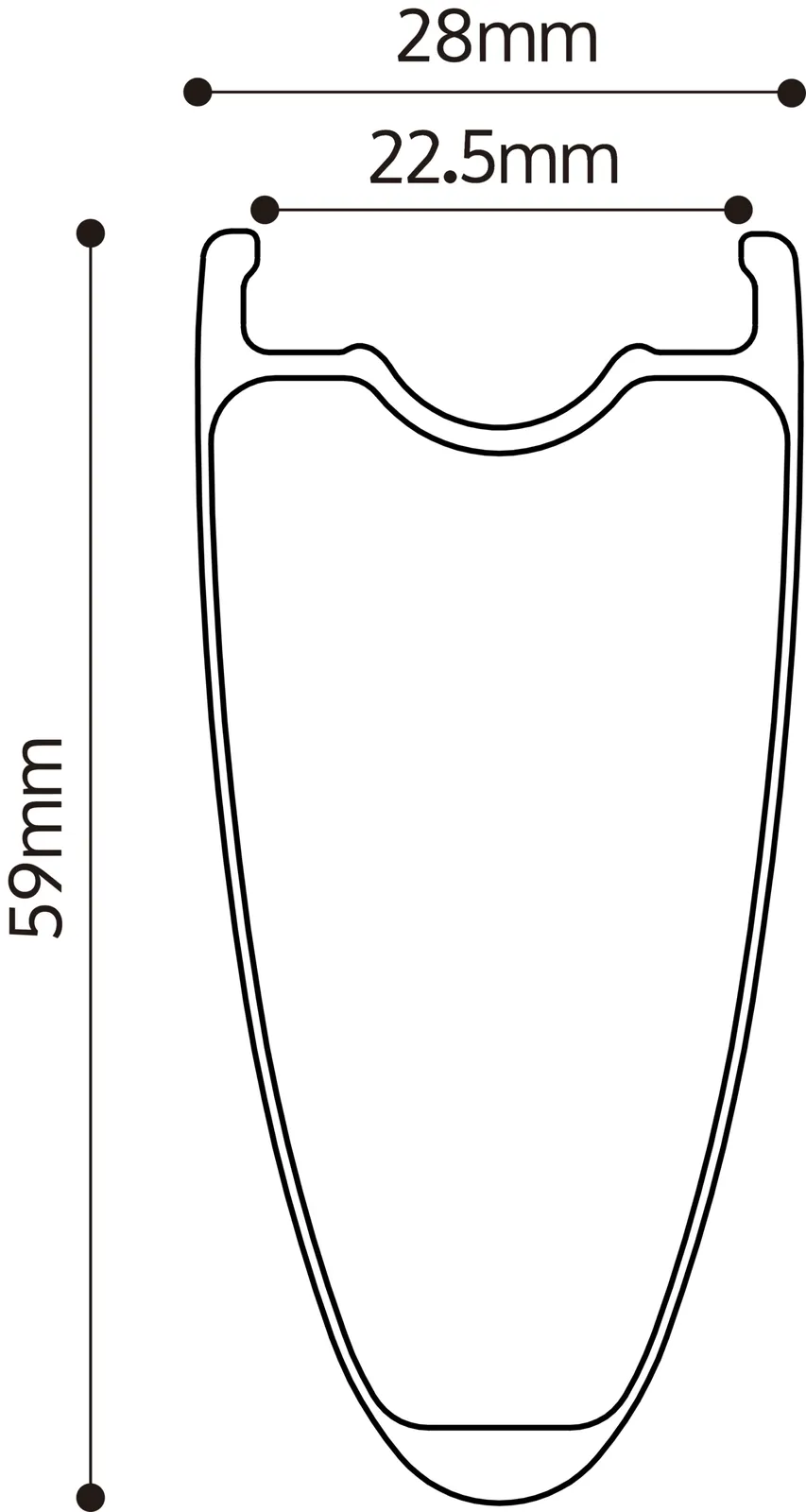 Venn 590 TCD SL Felgenprofil, technische Zeichnung
