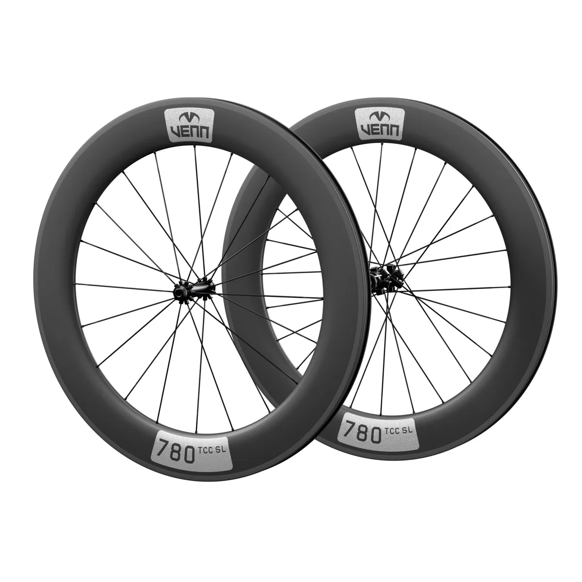 Venn 780 TCC SL carbon wheelset, uncoated matte finish, rim brake (render; Venn RBH-01 hub illustrative)