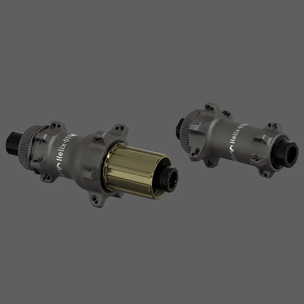 Venn Helix-01 front and rear hubs in shot-peened grey